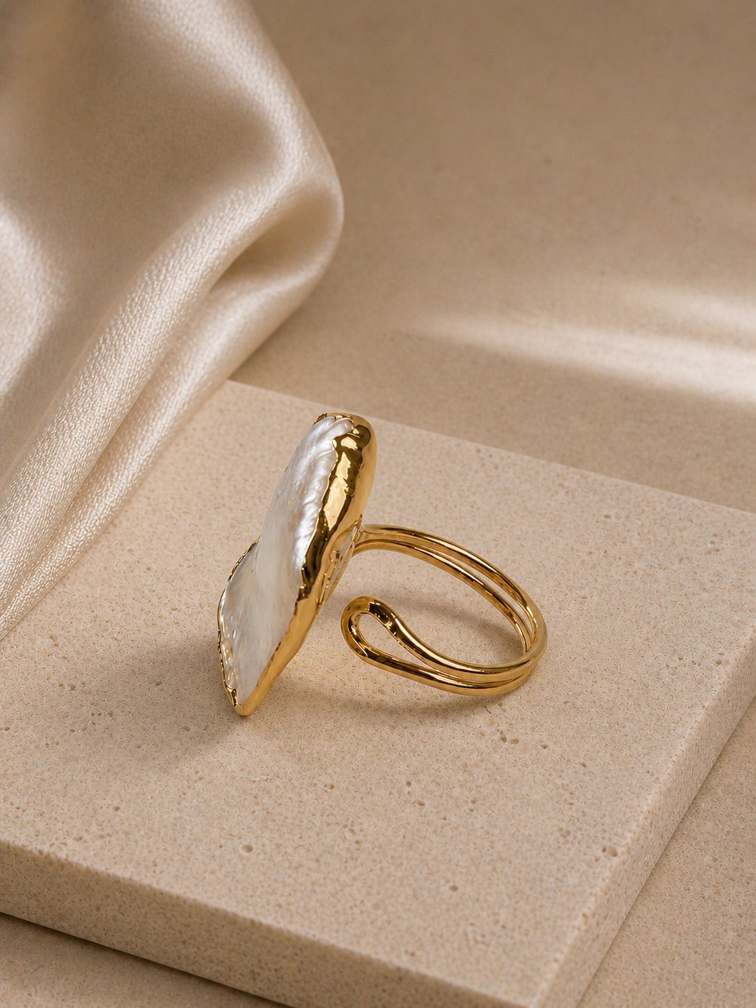 Pearl Essence Adjustable Ring – 14K Gold Plated on Brass