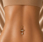 Angel Wing Stone Detail Belly Piercing 18K Gold Plated | 316L Surgical Steel