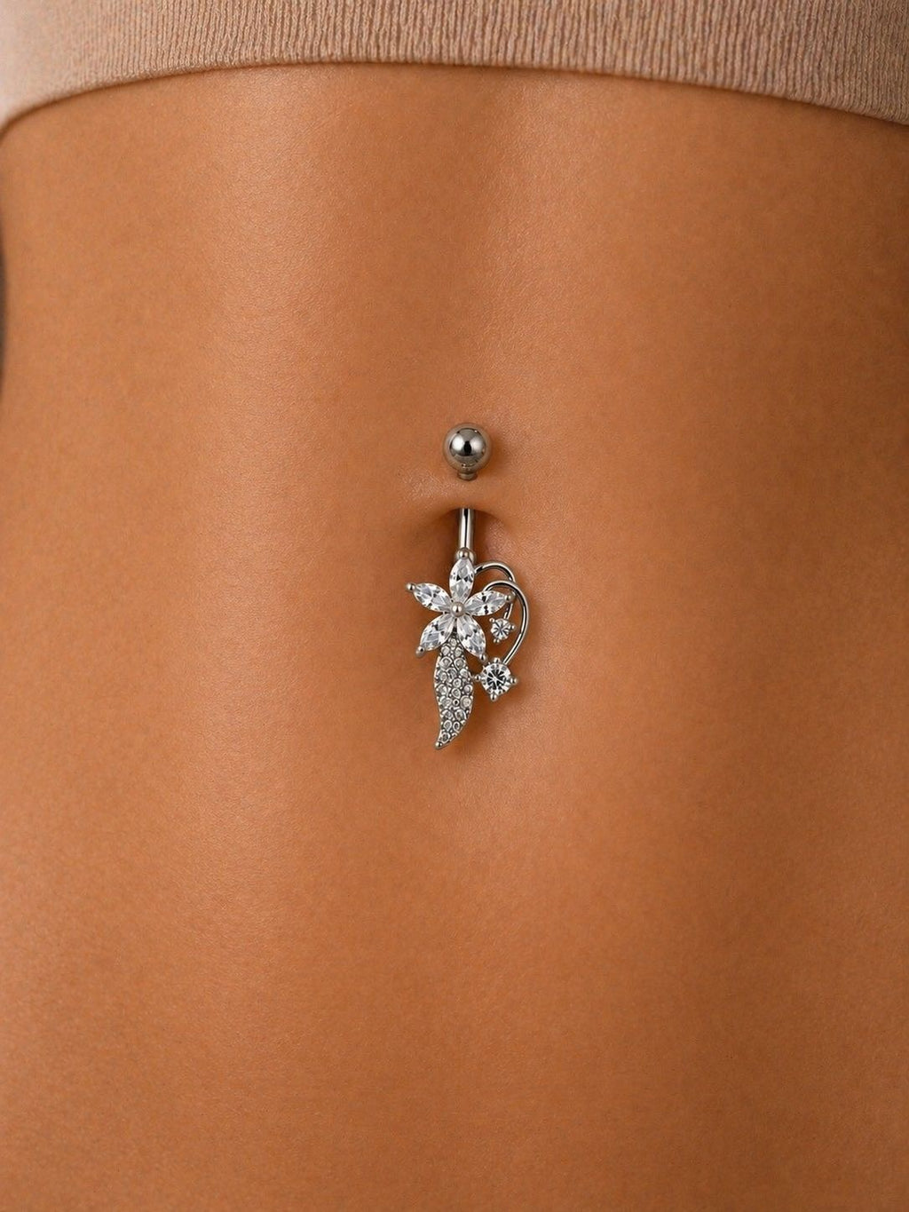 Flower and Leaf Detailed Belly Piercing | 316L Surgical Steel