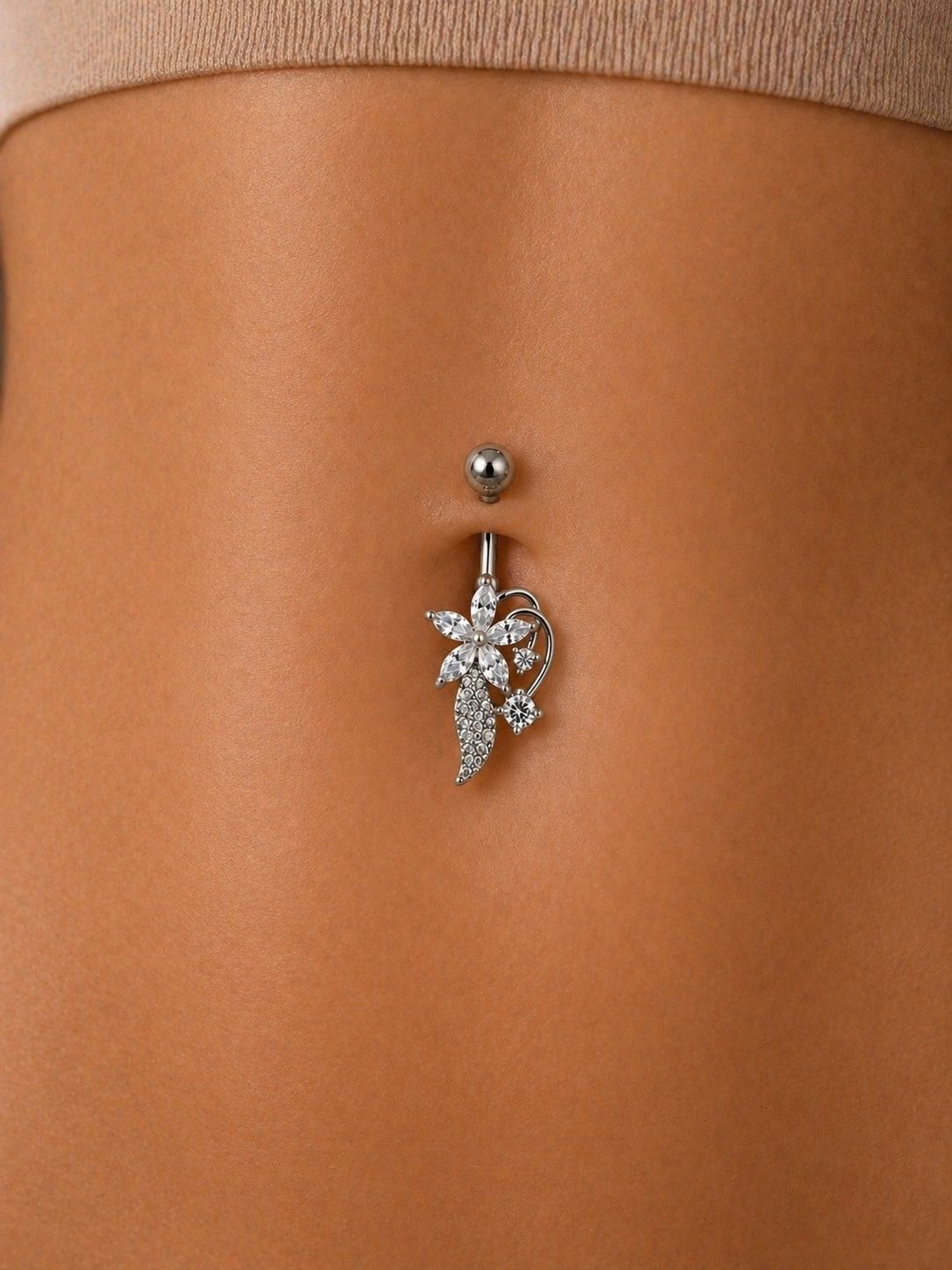 Flower and Leaf Detailed Belly Piercing | 316L Surgical Steel