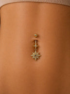 North Star Belly Button Ring - Surgical Steel 18K Gold Plated Dangling Gemstone Piercing