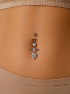 Angel Wing Heart Navel Piercing - Surgical Steel Dangle Piercing with Stone