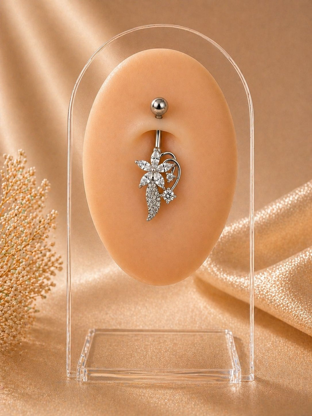 Flower and Leaf Detailed Belly Piercing | 316L Surgical Steel