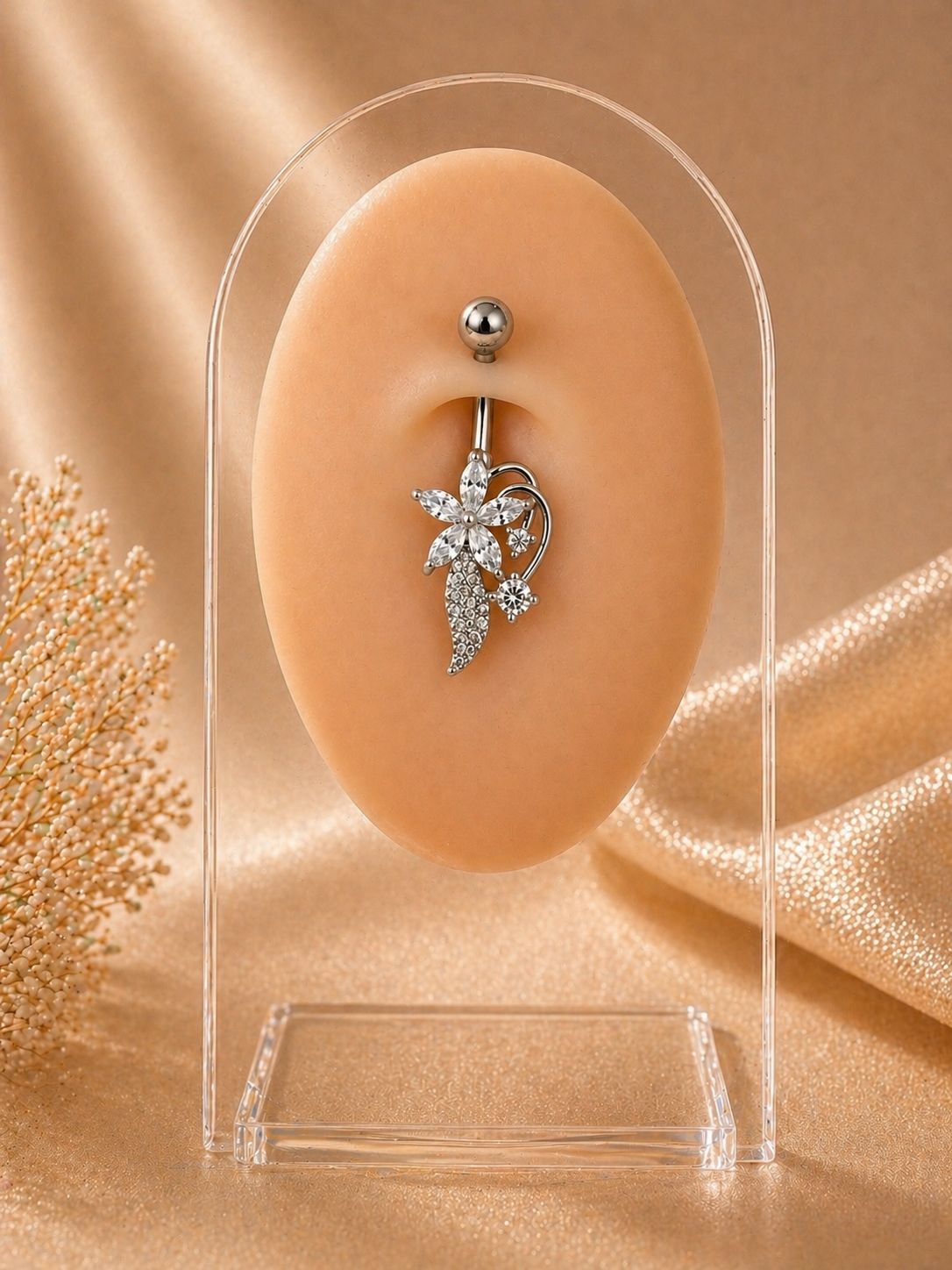Flower and Leaf Detailed Belly Piercing | 316L Surgical Steel