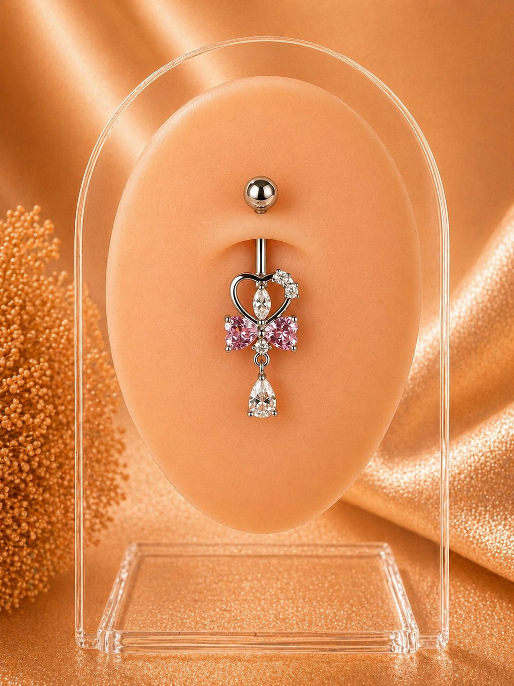 Chirurgischer Bauchnabelpiercing aus Stahl mit Herz- und Schleifendetail