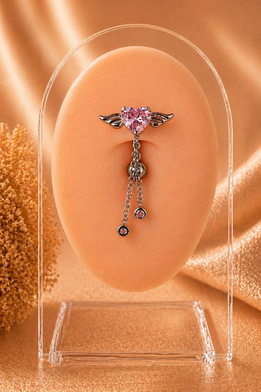Heart Stone Detailed Surgical Steel Belly Button Piercing
