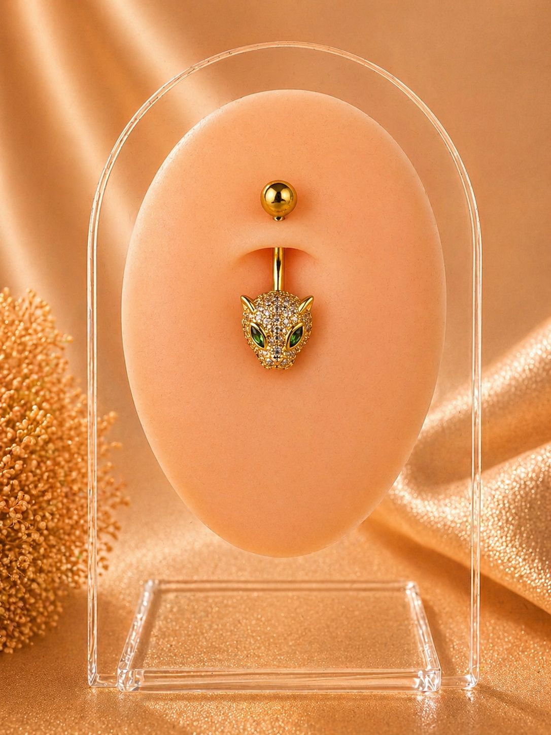 Bauchpiercing aus 18K vergoldetem Chirurgenstahl mit Leopardenfigur