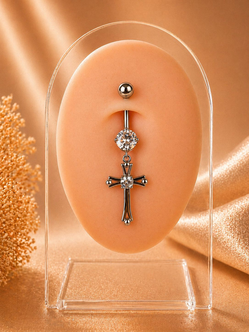Cross Detailed Surgical Steel Navel Piercing