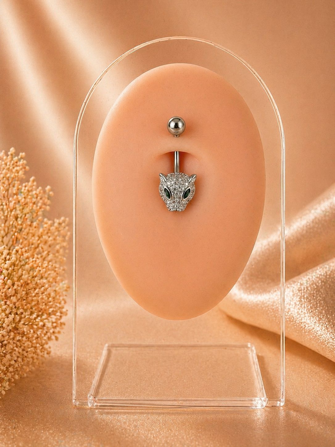Stone Detail Panther Figure Navel Piercing | 316L Surgical Steel