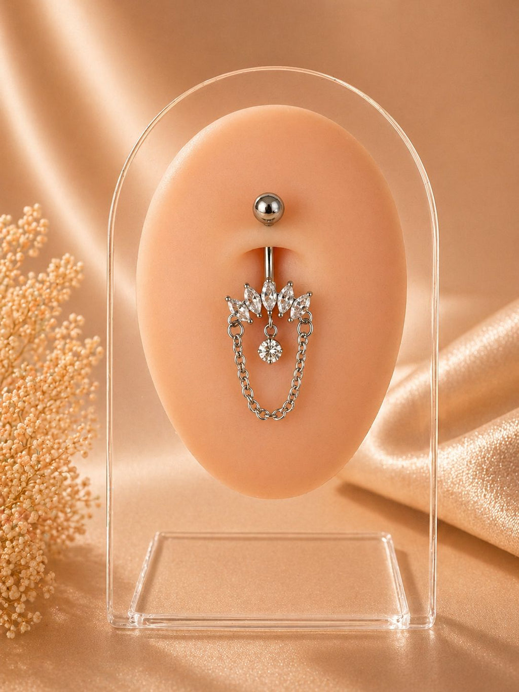 Bauchpiercing mit Kettendetail und Strasssteinen | Chirurgenstahl 316L
