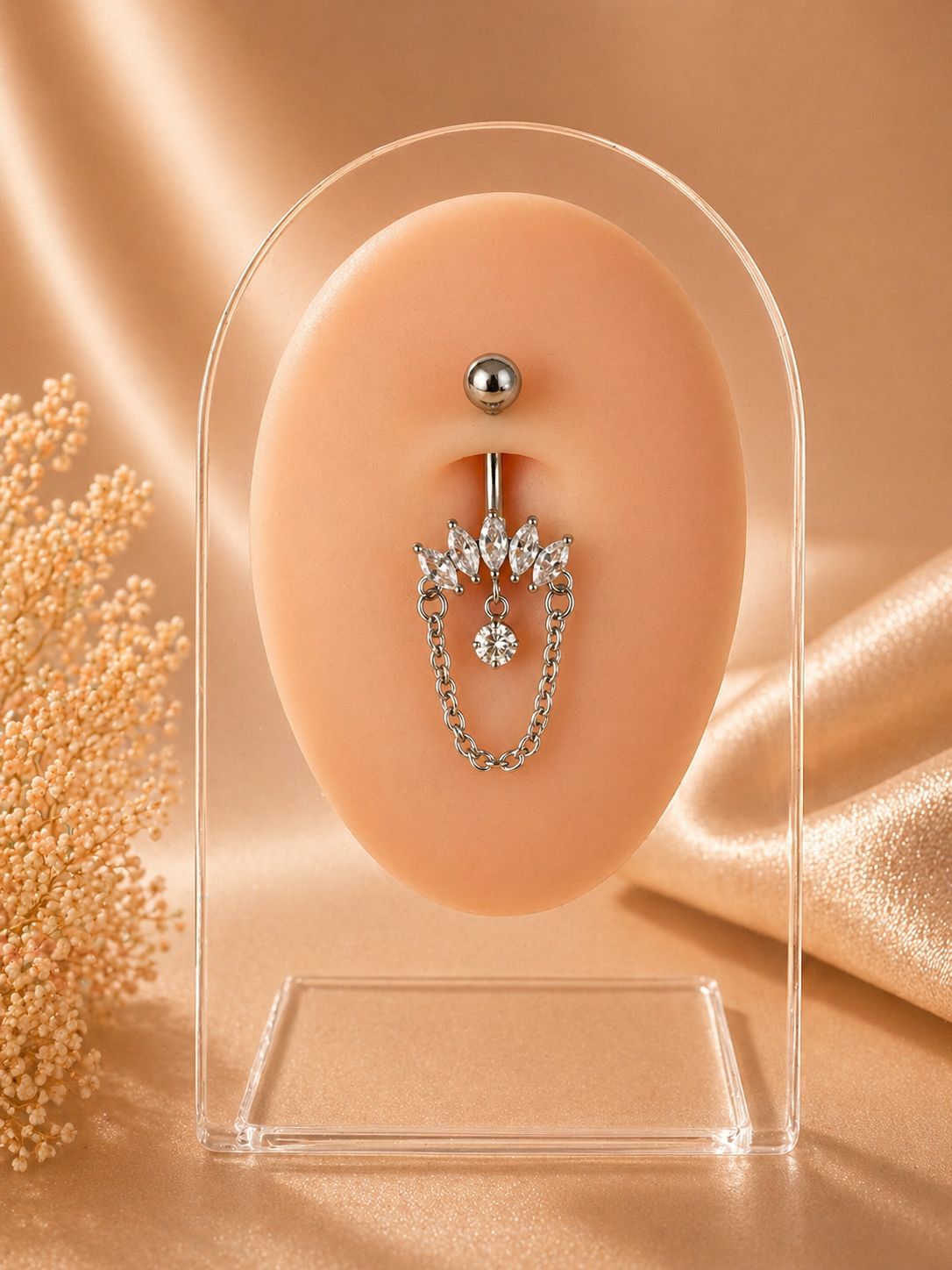 Bauchpiercing mit Kettendetail und Strasssteinen | Chirurgenstahl 316L