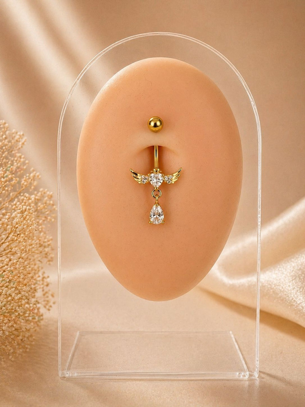 Angel Wing Stone Detail Belly Piercing 18K Gold Plated | 316L Surgical Steel