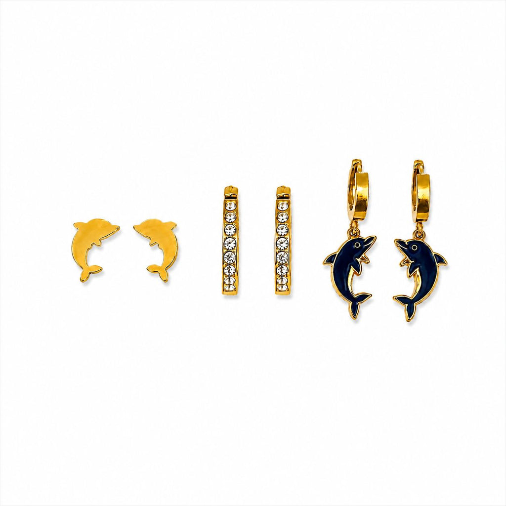 Ocean Series Steel Earring Set – 18K Gold Plated