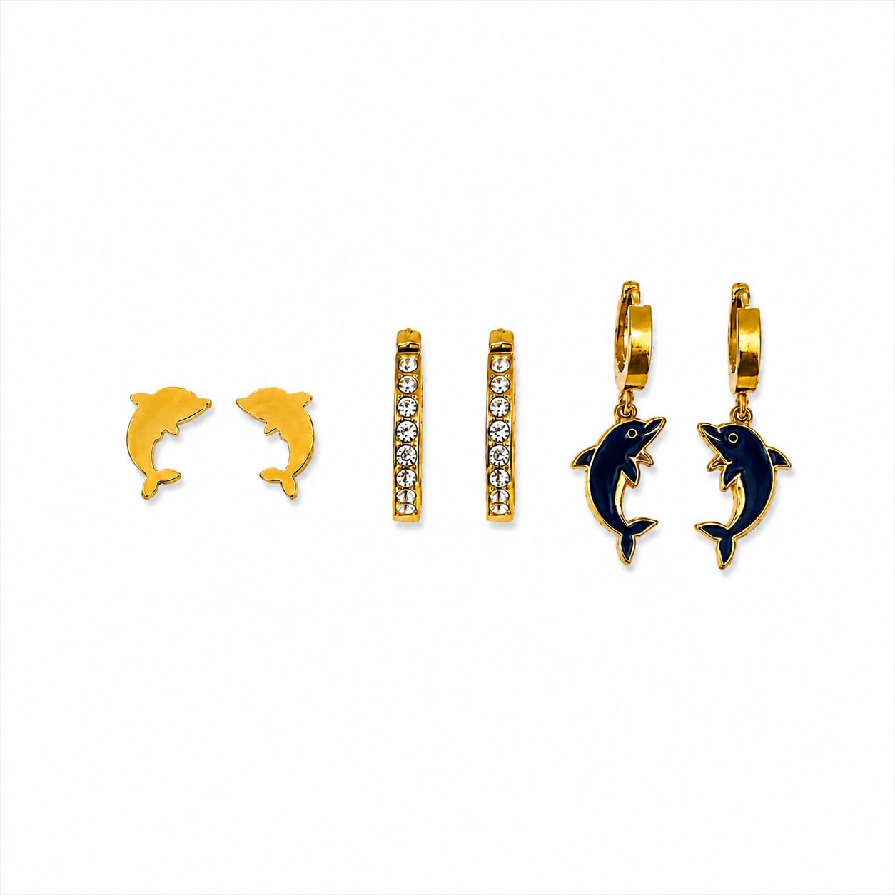 Ocean Series Steel Earring Set – 18K Gold Plated