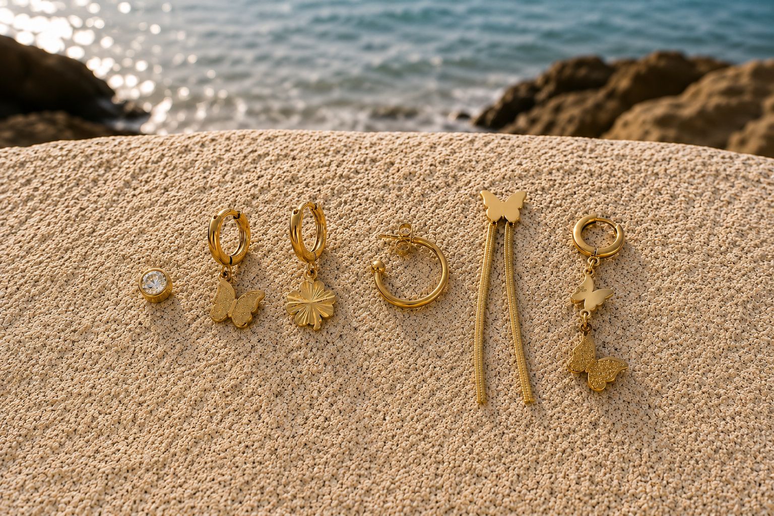 Charm Detailed Earring Set – 18K Gold Plated Steel