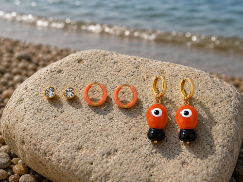 18K Gold Plated Steel Earring Set – Fish Detail Combination