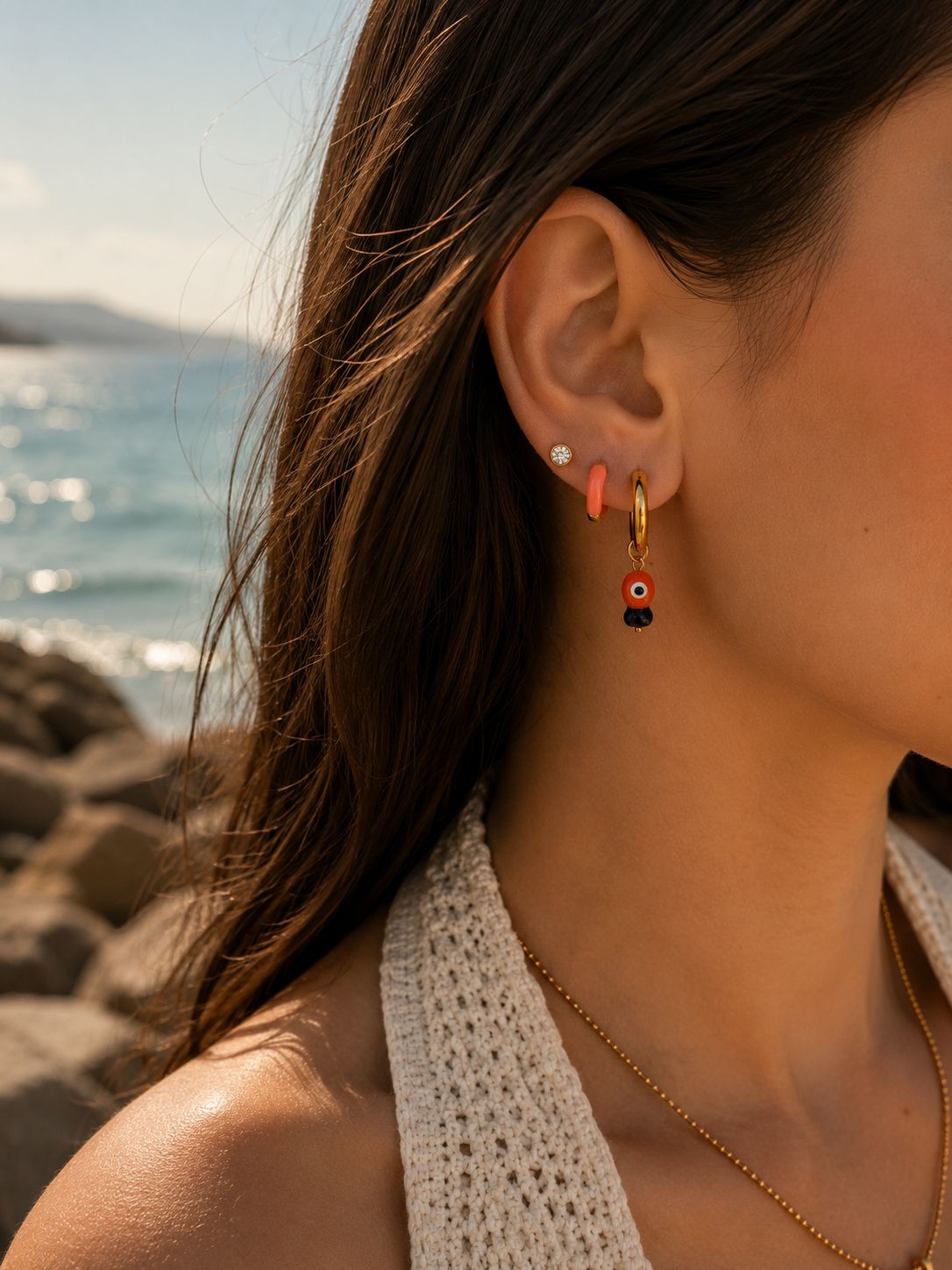 18K Gold Plated Steel Earring Set – Fish Detail Combination