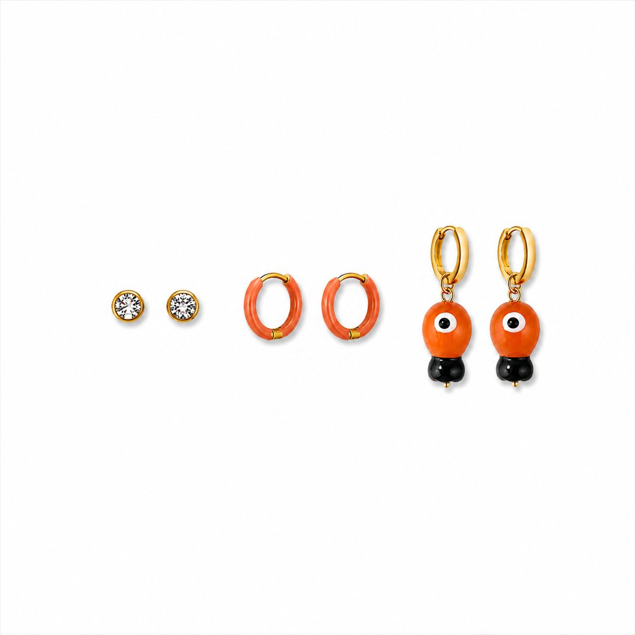 18K Gold Plated Steel Earring Set – Fish Detail Combination