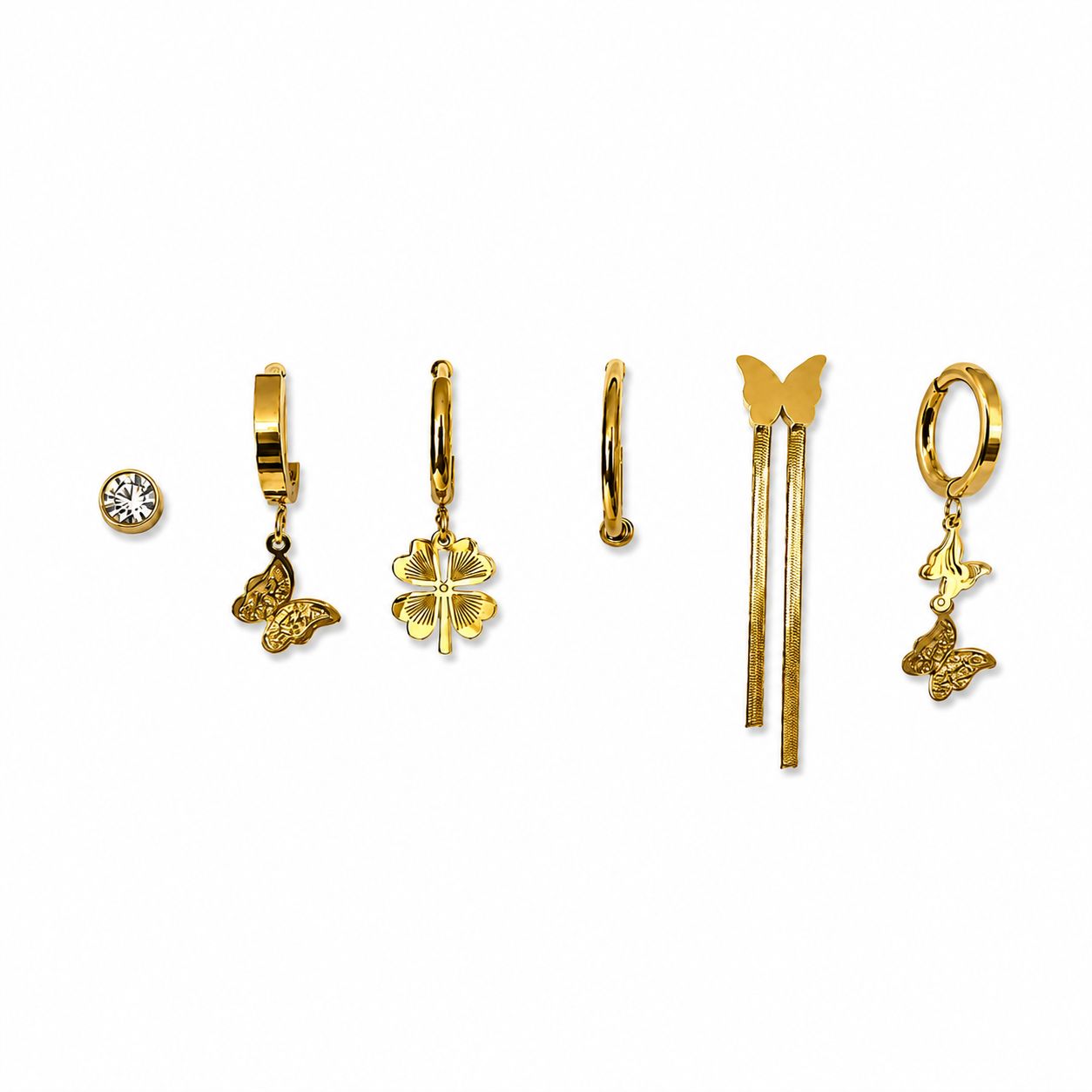 Charm Detailed Earring Set – 18K Gold Plated Steel