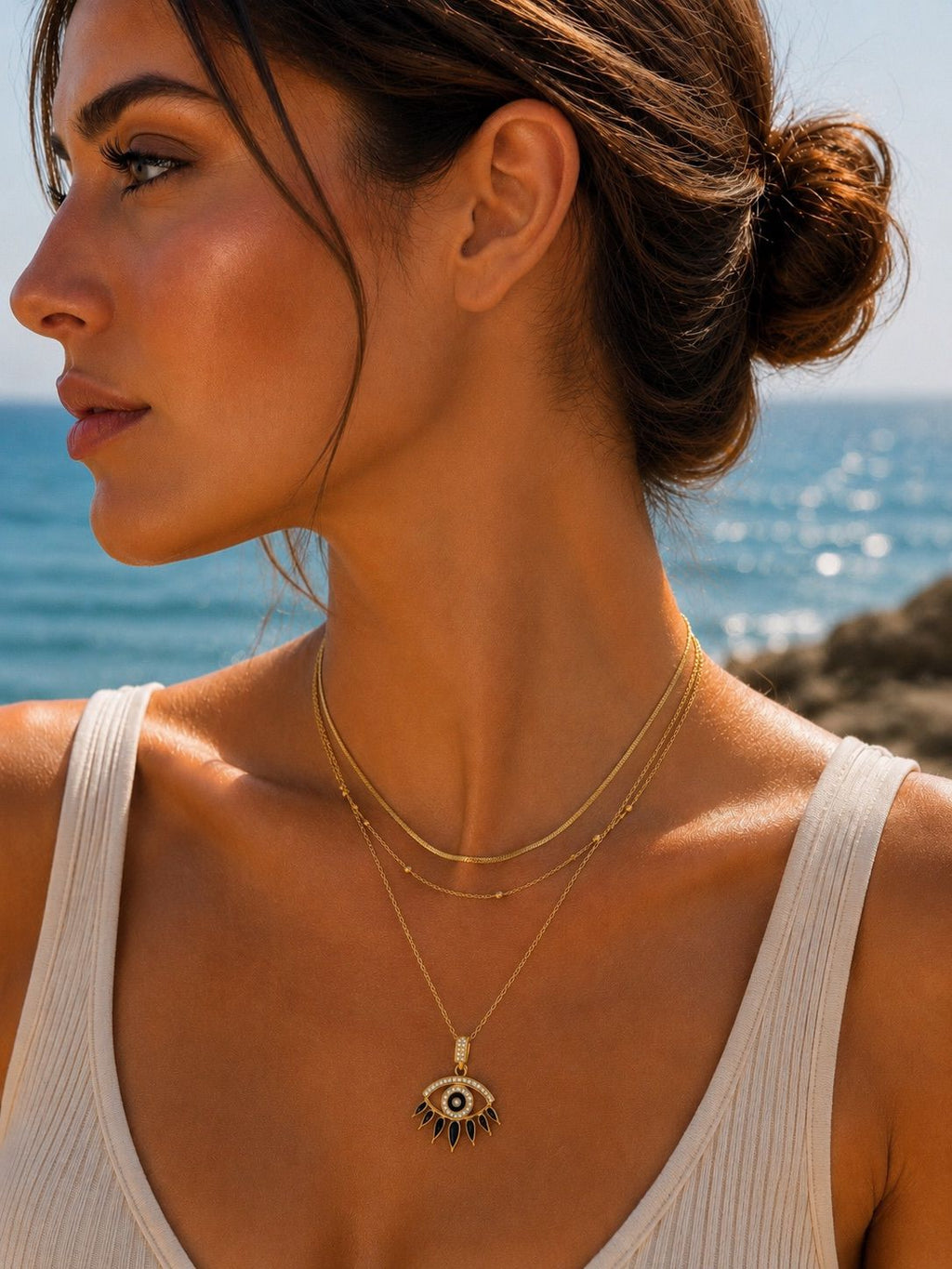 14K Gold Plated Steel Eye Pendant Necklace