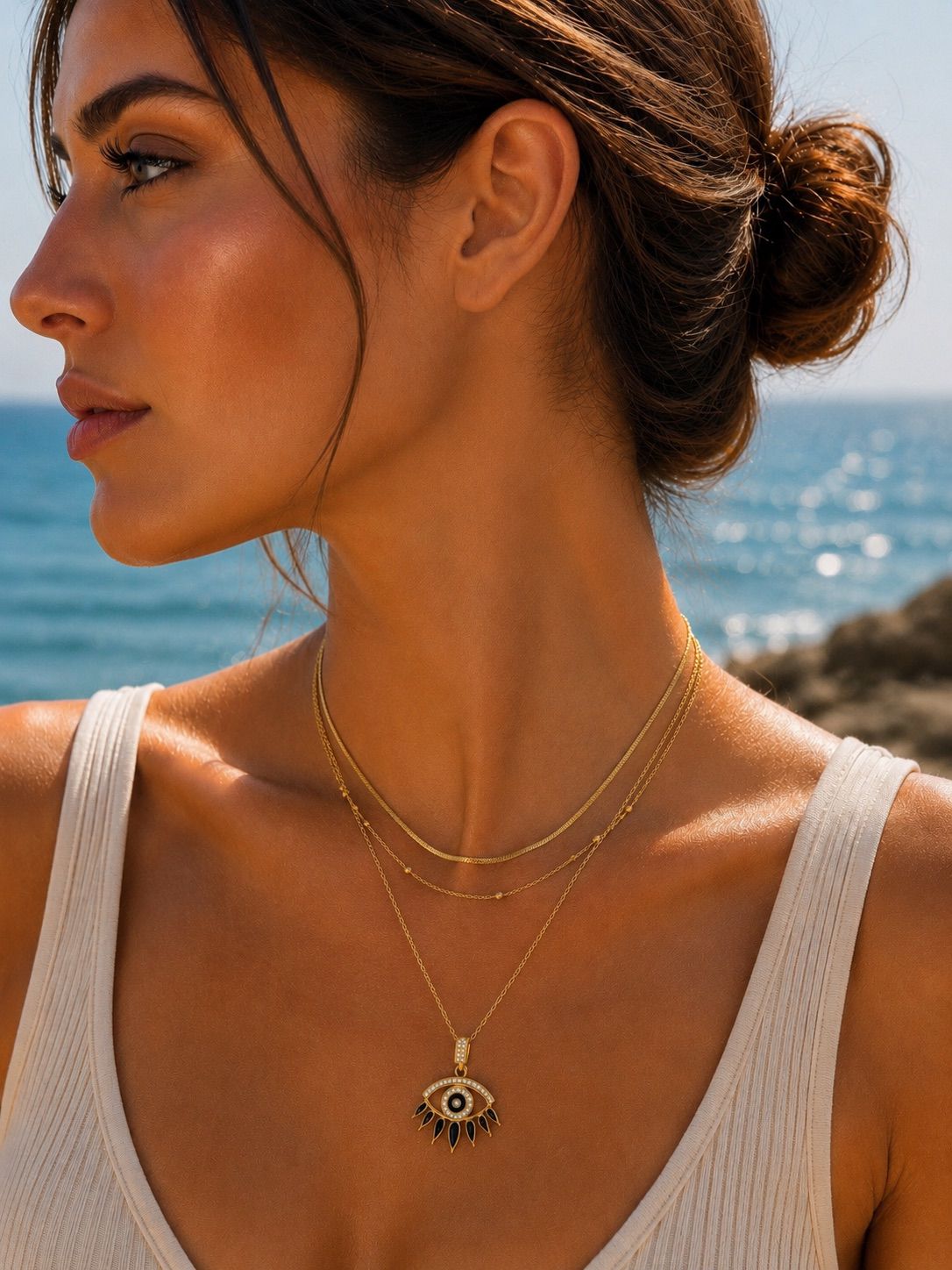 14K Gold Plated Steel Eye Pendant Necklace