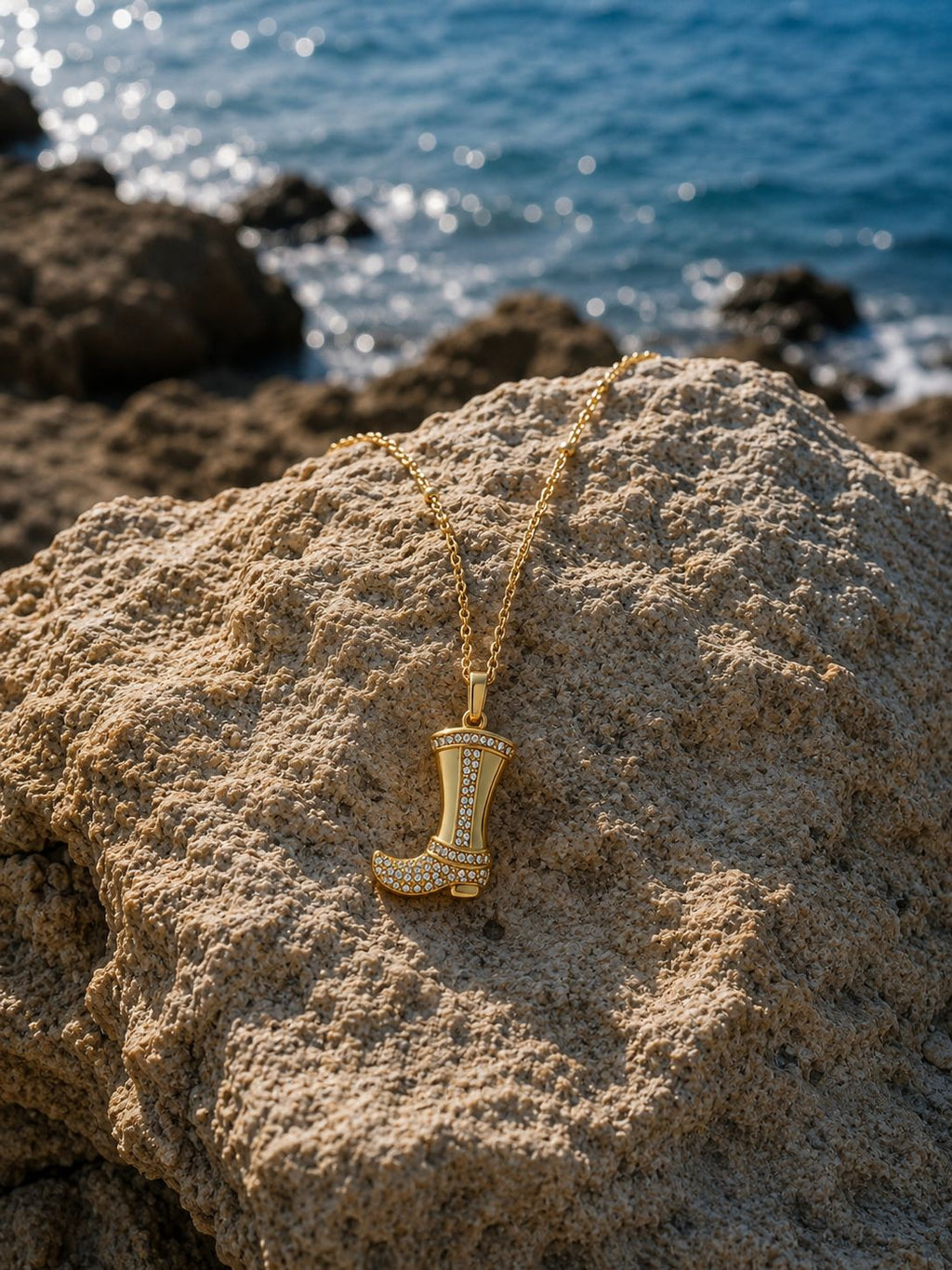 14K Gold Plated Steel Necklace with Cowboy Boot Charm
