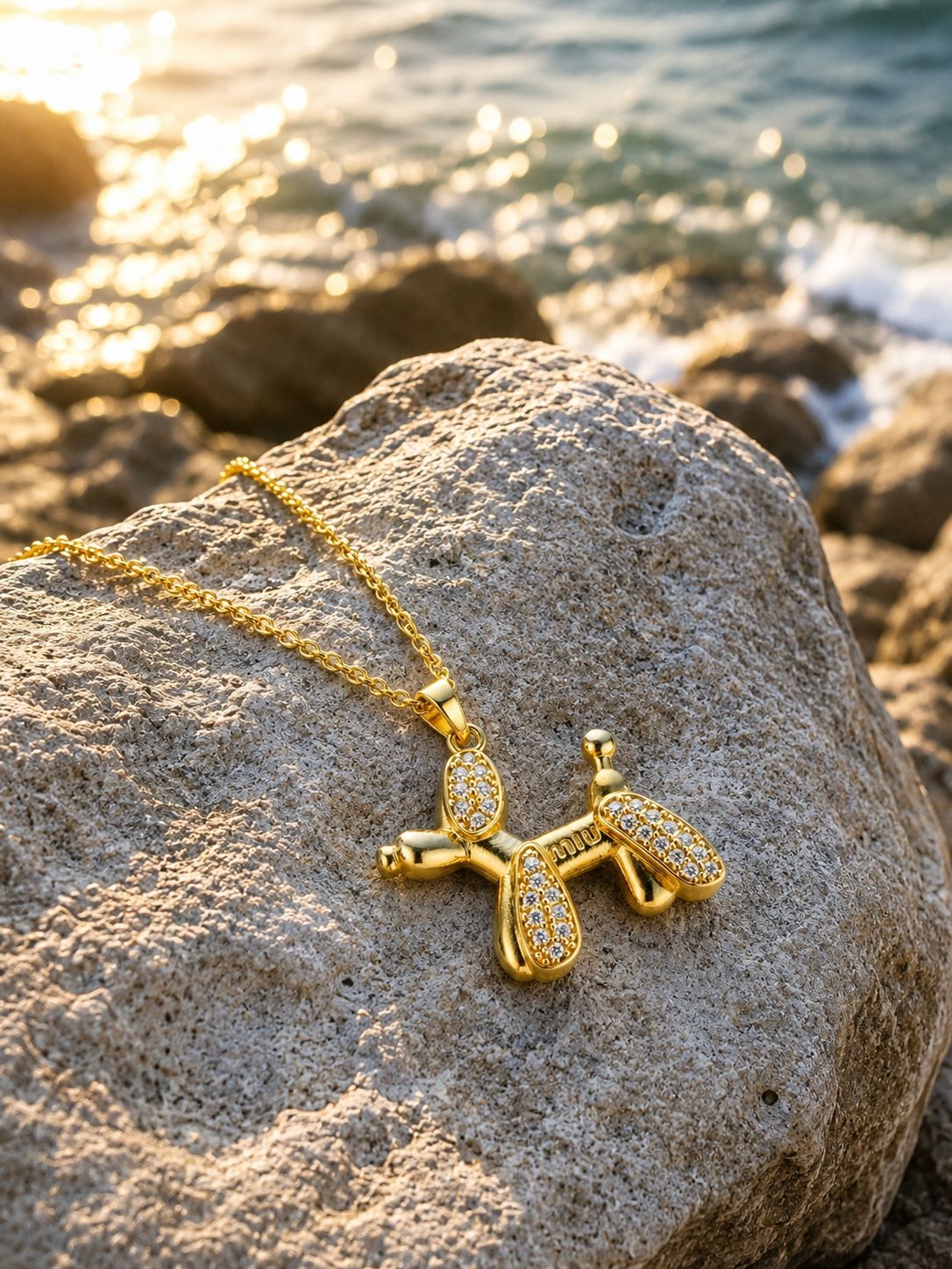 Balloon Dog Figure 14K Gold Plated Steel Necklace