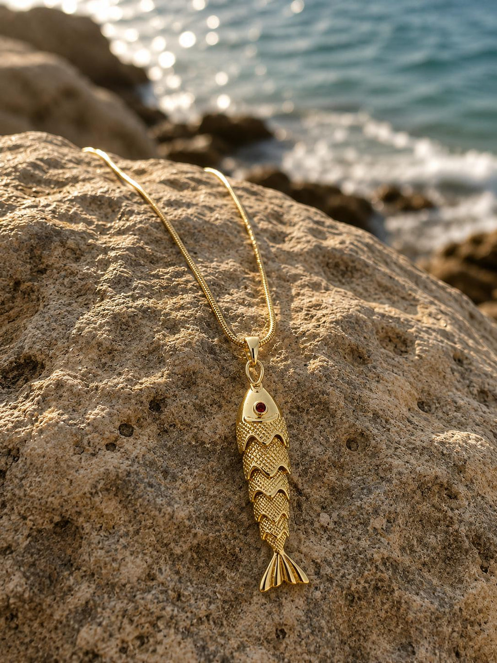 Fish Figure 14K Gold Plated Steel Necklace