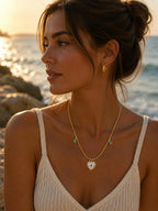 14K Gold Plated Steel Necklace with Heart-Shaped Natural Stone Detail