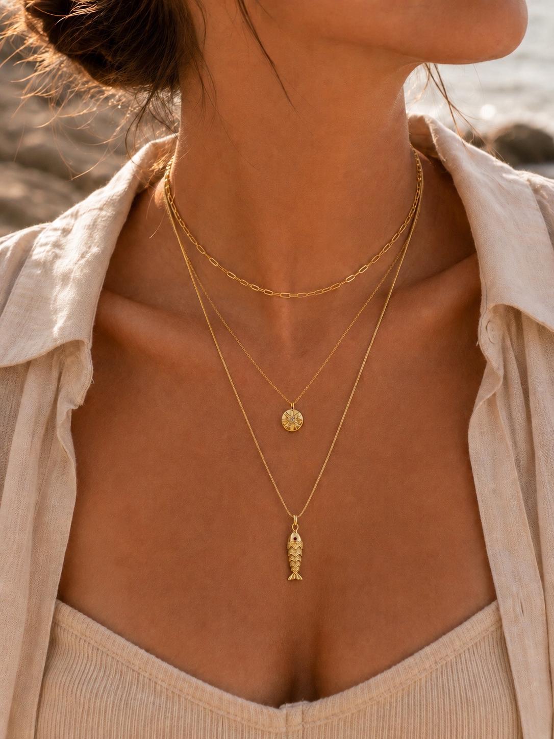 Fish Figure 14K Gold Plated Steel Necklace