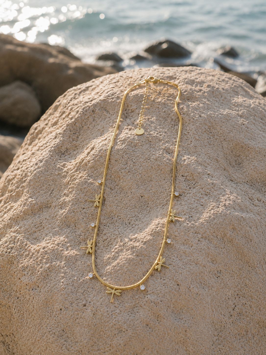 Dragonfly Charm Necklace – Steel 14K Gold Plated Waterproof Necklace