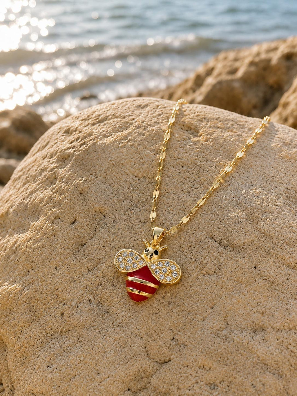 Bee Figure Necklace – Steel 14K Gold Plated Water Resistant
