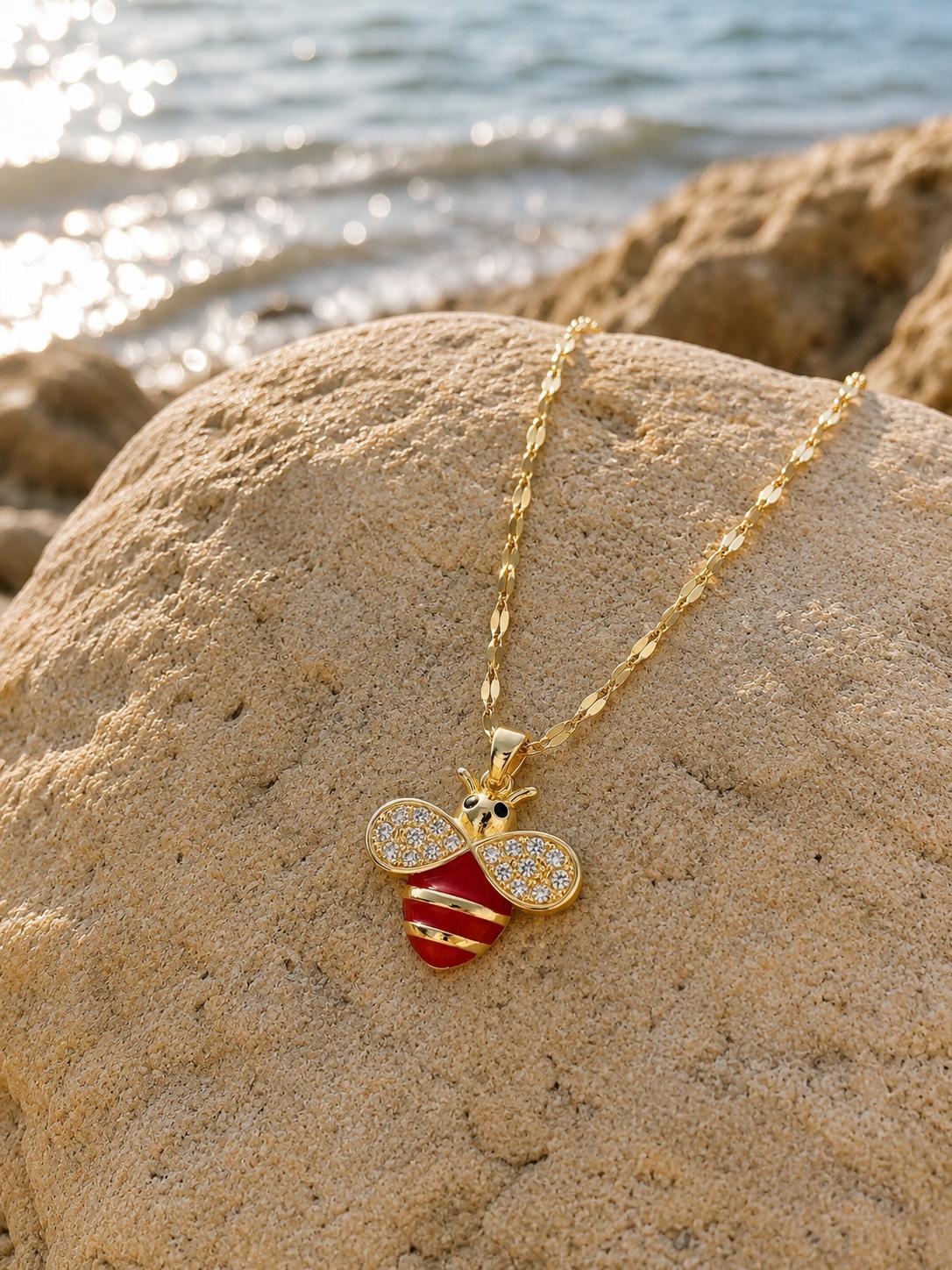 Bee Figure Necklace – Steel 14K Gold Plated Water Resistant