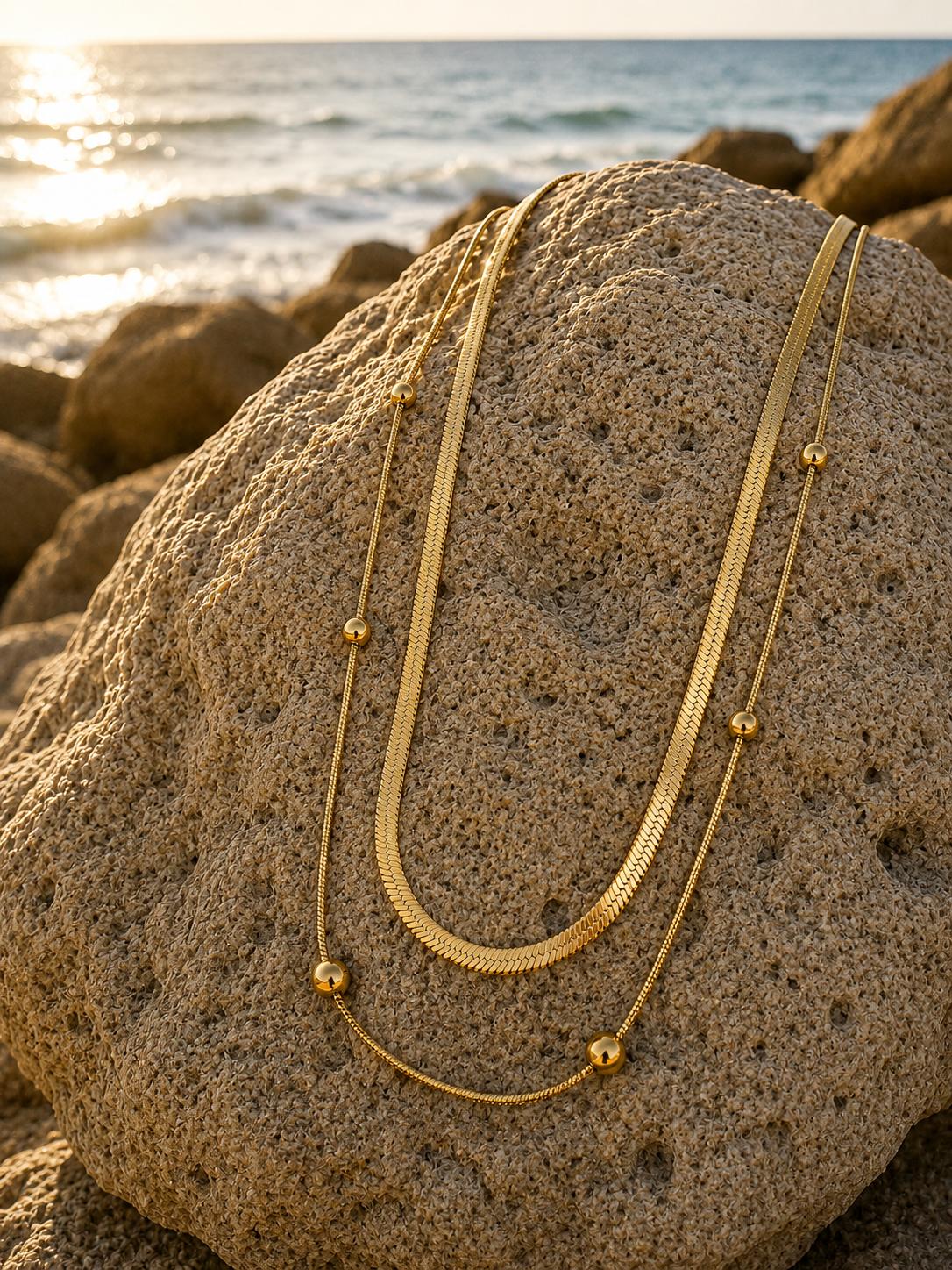 Layered Chain Necklace – Steel 14K Gold Plated Water Resistant