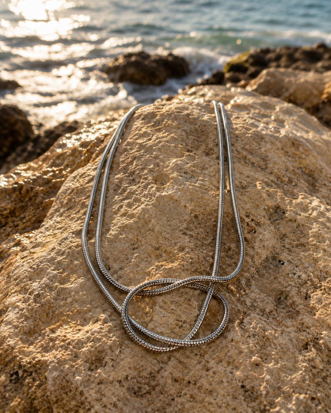 Steel Snake Chain Necklace - Adjustable Layered Look Necklace
