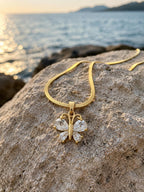 Butterfly Stone Detailed Necklace – Steel 14K Gold Plated Water Resistant