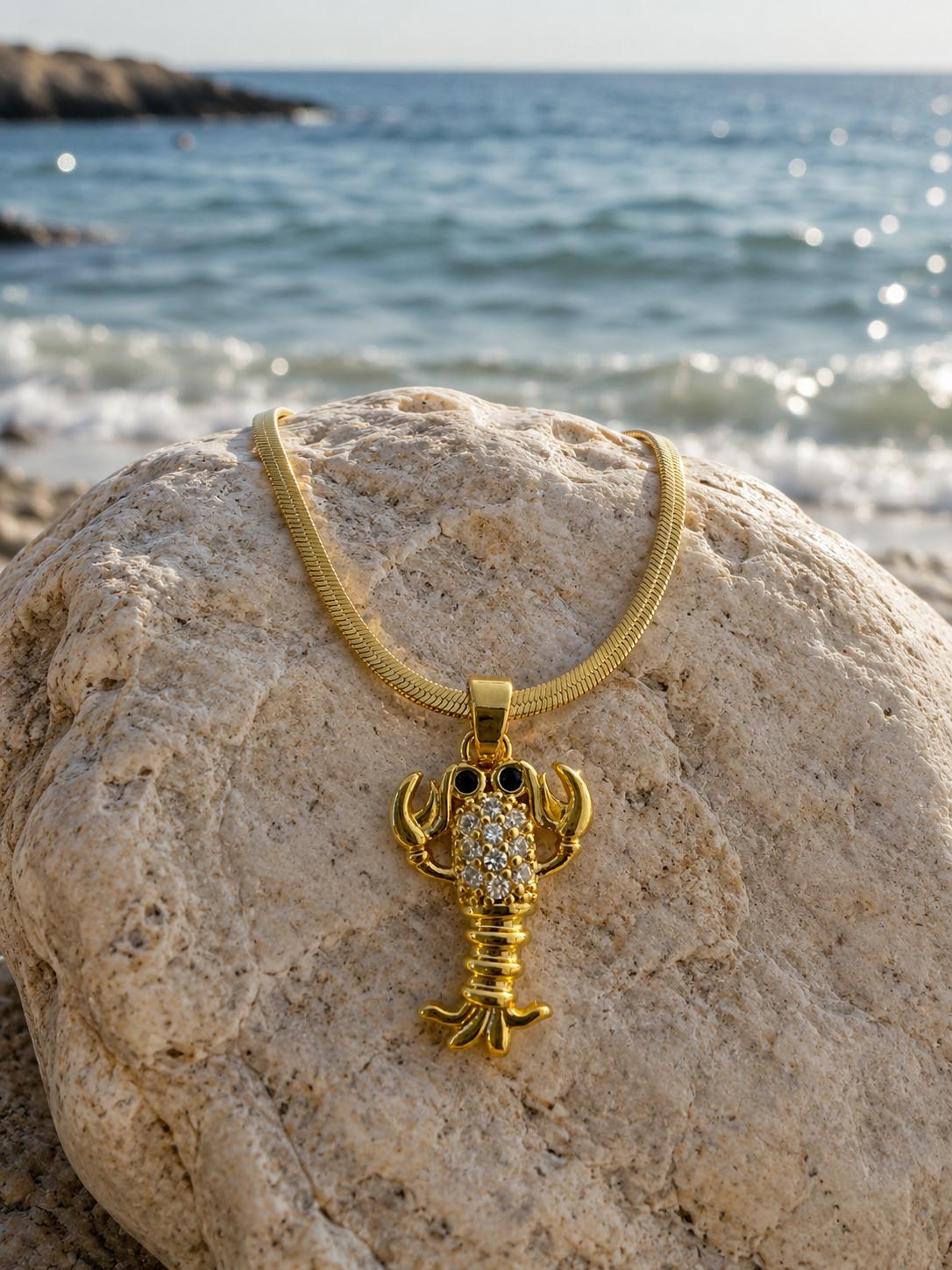 Halskette mit Hummerfigur – Stahl 14K vergoldet Wasserfest