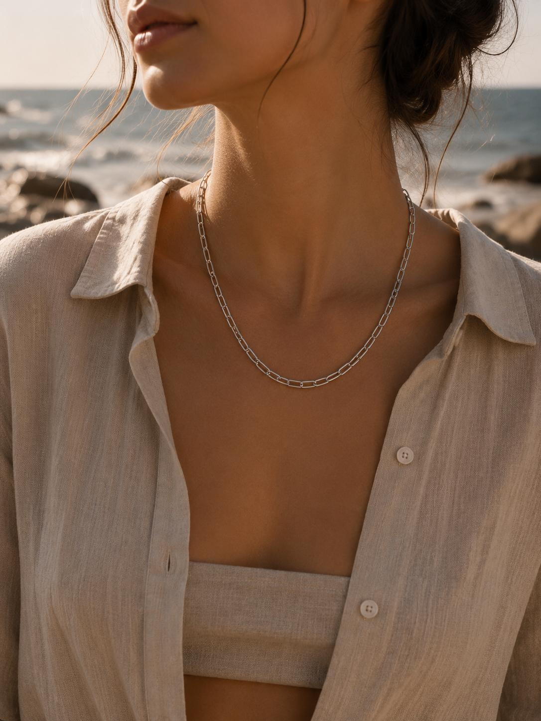 Xuping Rectangle Chain Necklace - Stainless Steel Water-Resistant 21 CM