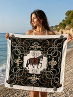 Horse Patterned Shawl – Wool-like Soft Texture | 86 CM