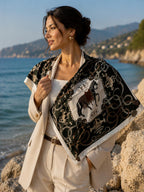 Horse Patterned Shawl – Wool-like Soft Texture | 86 CM