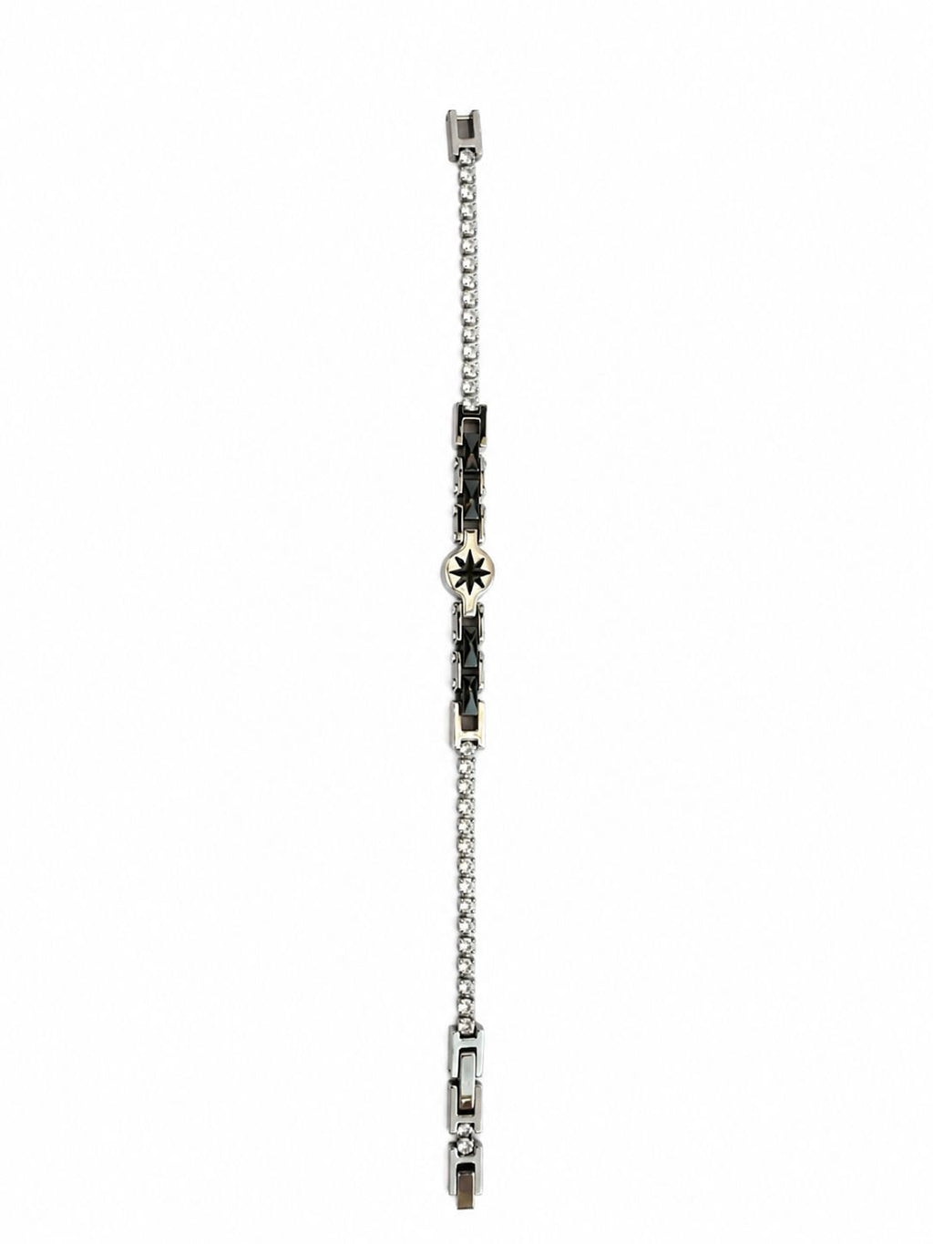 Herrenarmband aus Stahl und Keramik mit Zirkonstein-Details – Schwarz glänzender Stein 21 CM