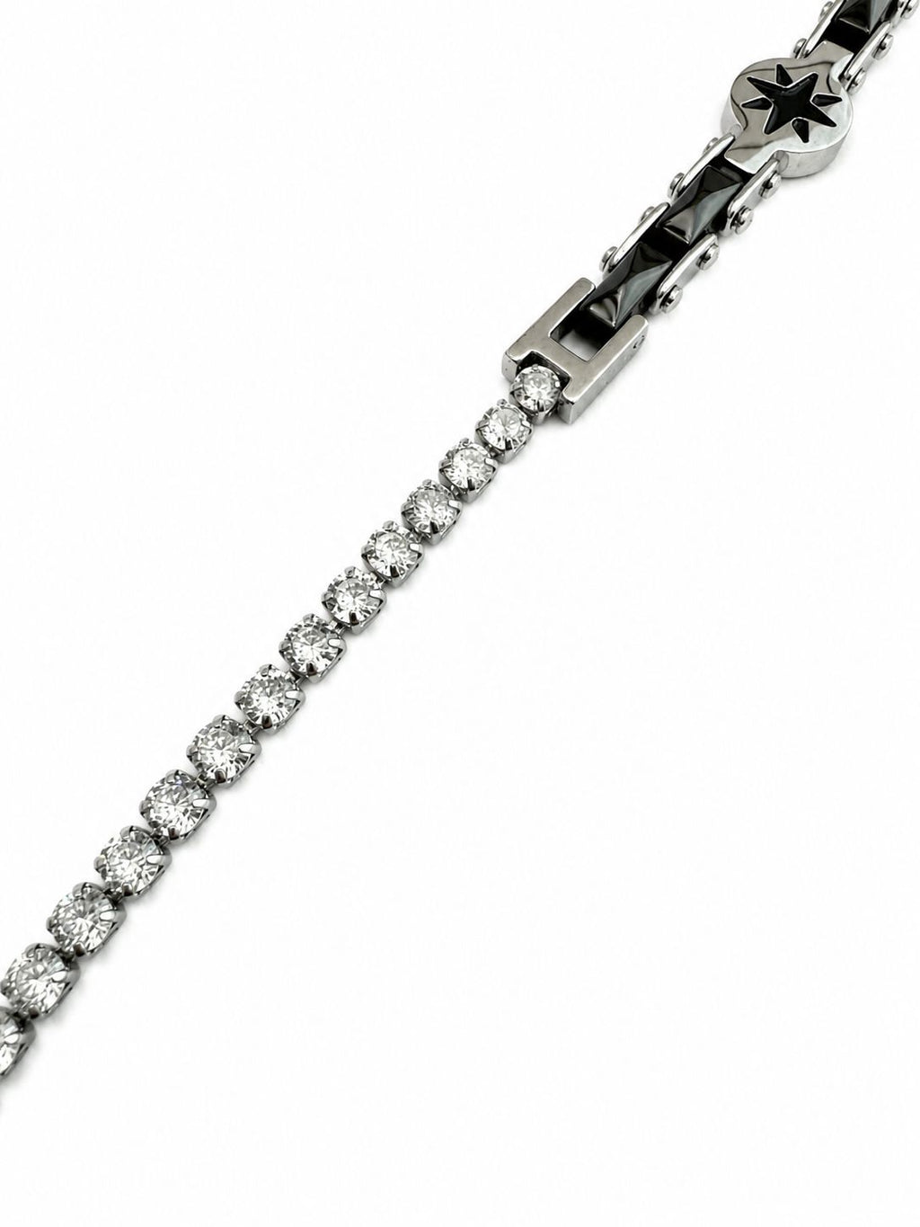 Herrenarmband aus Stahl und Keramik mit Zirkonstein-Details – Schwarz glänzender Stein 21 CM