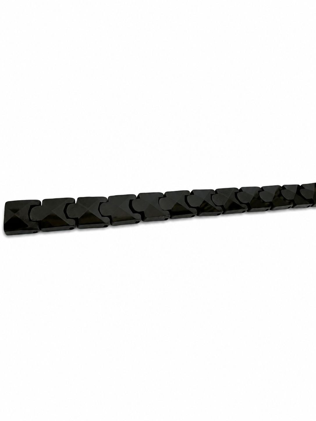 Men's Steel & Ceramic Bracelet with Black Glossy Stone Details – 21 CM