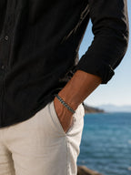Herrenarmband aus Stahlgeflecht – Schwarz & Grün mit Kordeldetails, 21 cm