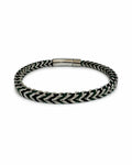 Herrenarmband aus Stahlgeflecht – Schwarz & Grün mit Kordeldetails, 21 cm