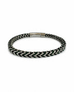 Herrenarmband aus Stahlgeflecht – Schwarz & Grün mit Kordeldetails, 21 cm