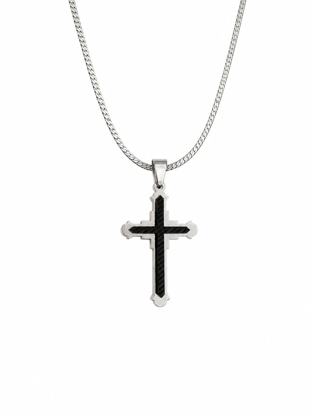 Black Detailed Cross Necklace – Steel Chain Necklace