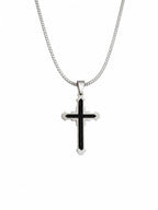 Black Detailed Cross Necklace – Steel Chain Necklace