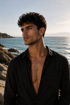 Black Detailed Cross Necklace – Steel Chain Necklace