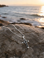 Black Detailed Cross Necklace – Steel Chain Necklace